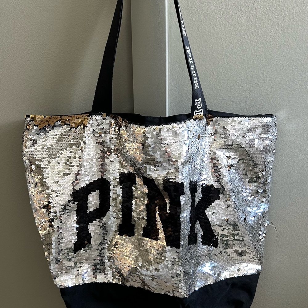 PINK Victoria's Secret Silver, Gold & Black Sequin Tote